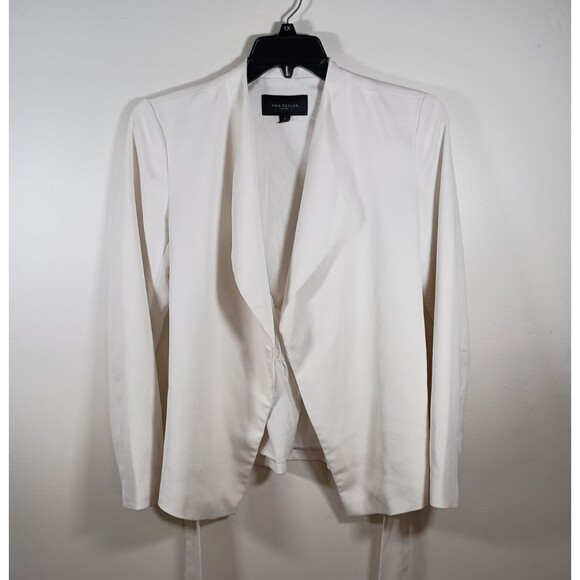 Ann Taylor Factory Open White Belt Smocked Cardigan Workwear Blazer Size Medium - Picture 1 of 7